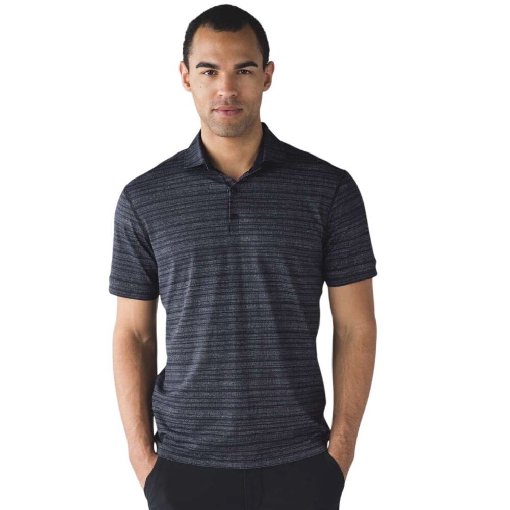Lululemon Men's Propel Polo Tech Fabric Cut Back Stripe Navy Large